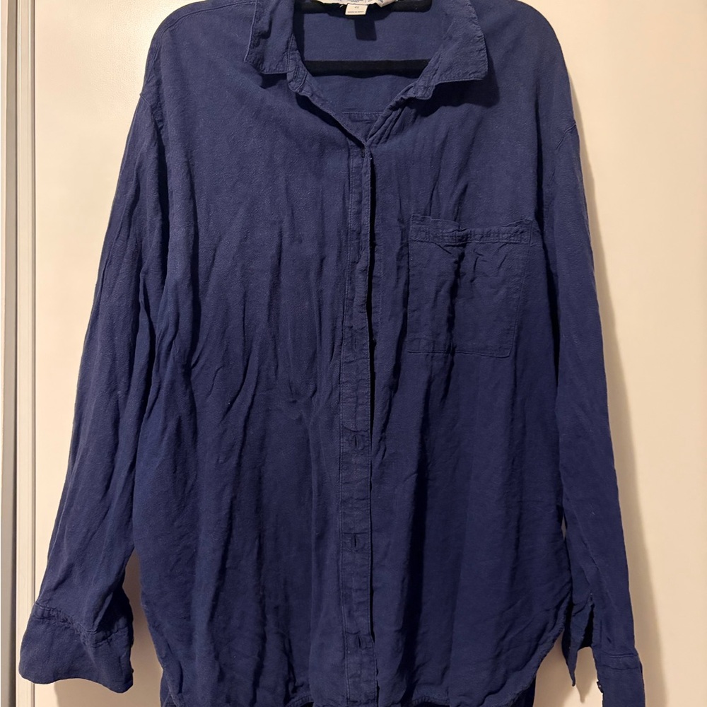 Old Navy Women’s Linen Blend Navy Button Down Shirt